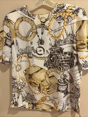 Vintage 180’s Celine Paris Silk Travel Print Top Blouse Sz 38/S